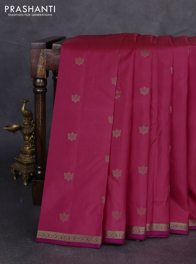 Pure kanchipuram silk saree pink and magenta pink with zari woven buttas and small zari woven border