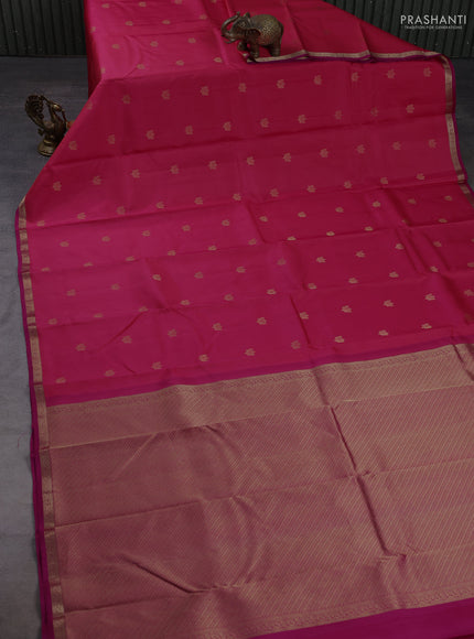 Pure kanchipuram silk saree pink and magenta pink with zari woven buttas and small zari woven border
