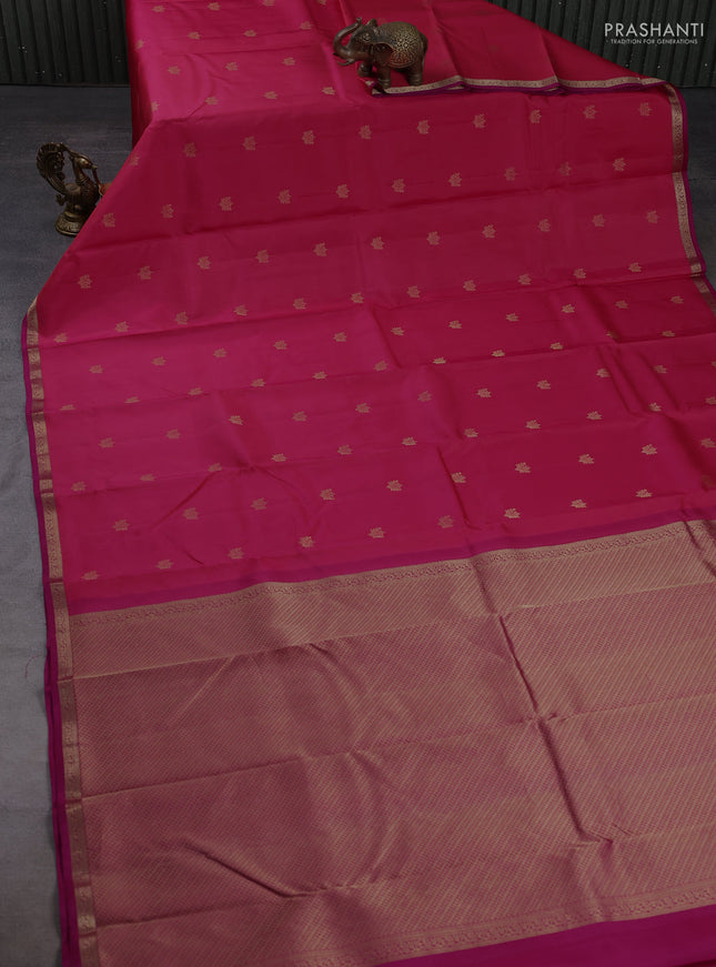 Pure kanchipuram silk saree pink and magenta pink with zari woven buttas and small zari woven border