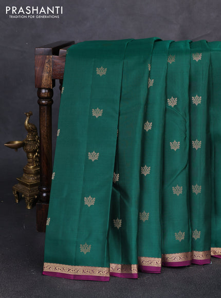 Pure kanchipuram silk saree green and magenta pink with zari woven buttas and small zari woven border
