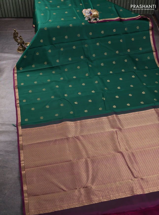Pure kanchipuram silk saree green and magenta pink with zari woven buttas and small zari woven border