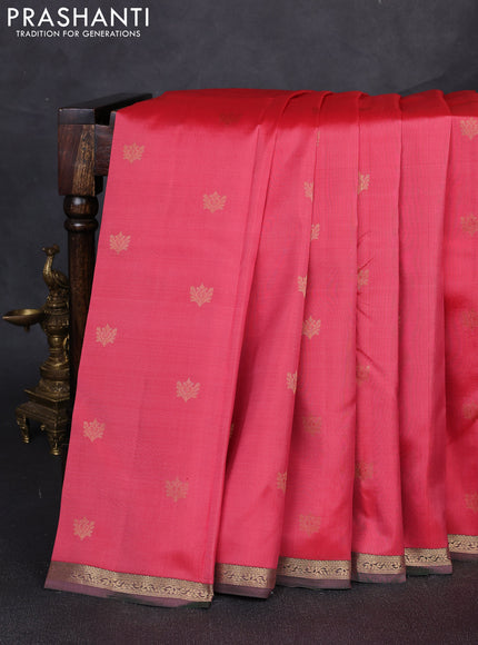 Pure kanchipuram silk saree peach pink and green with zari woven buttas and small zari woven border