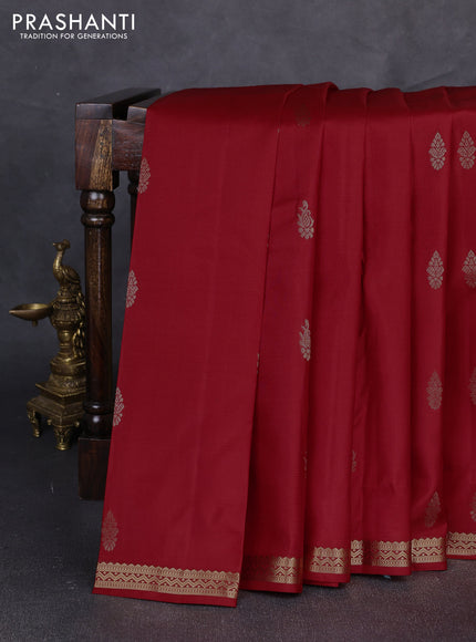 Pure kanchipuram silk saree red with zari woven buttas and small zari woven border
