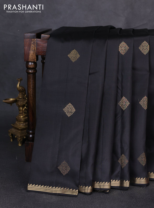 Pure kanchipuram silk saree black with zari woven buttas and small zari woven border