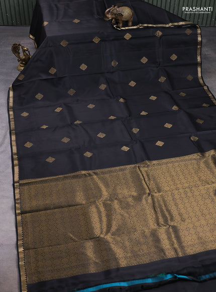 Pure kanchipuram silk saree black with zari woven buttas and small zari woven border