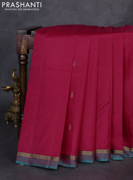 Pure kanchipuram silk saree tomato pink and teal green with zari woven buttas and zari woven simple border
