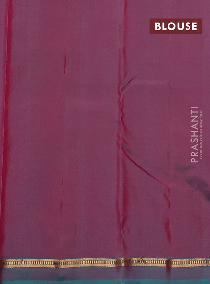 Pure kanchipuram silk saree tomato pink and teal green with zari woven buttas and zari woven simple border