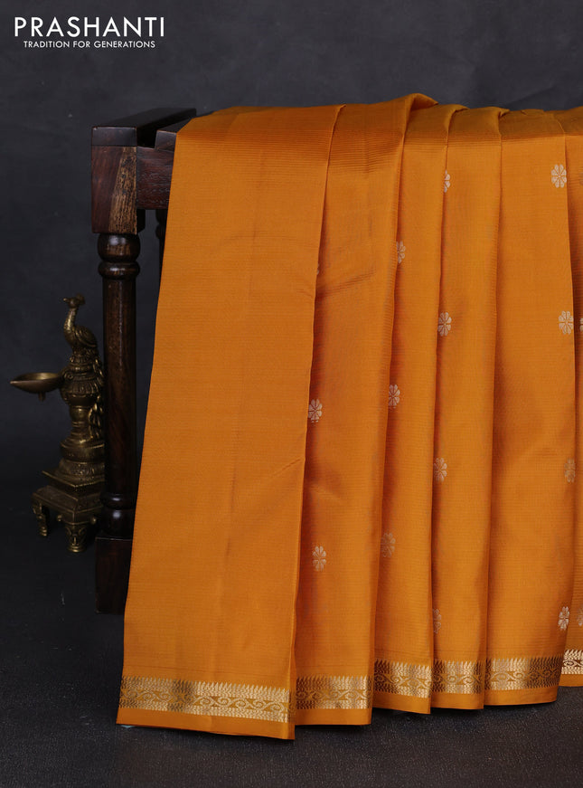 Pure kanchipuram silk saree mustard yellow with zari woven buttas and small zari woven border