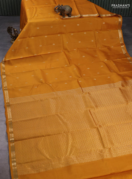 Pure kanchipuram silk saree mustard yellow with zari woven buttas and small zari woven border