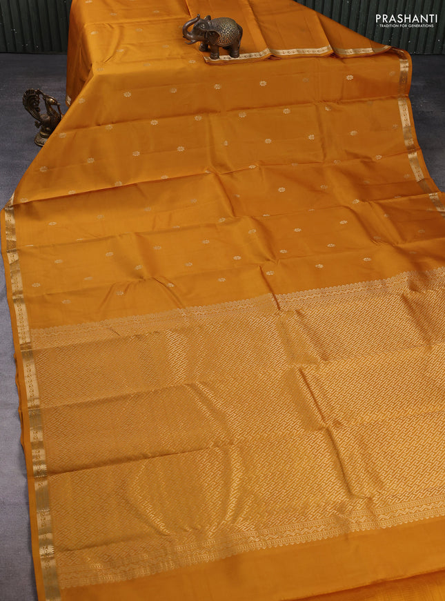 Pure kanchipuram silk saree mustard yellow with zari woven buttas and small zari woven border