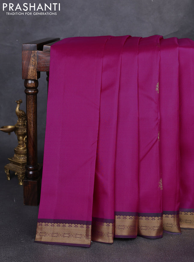 Pure kanchipuram silk saree pink  and green with zari woven buttas and zari woven simple border