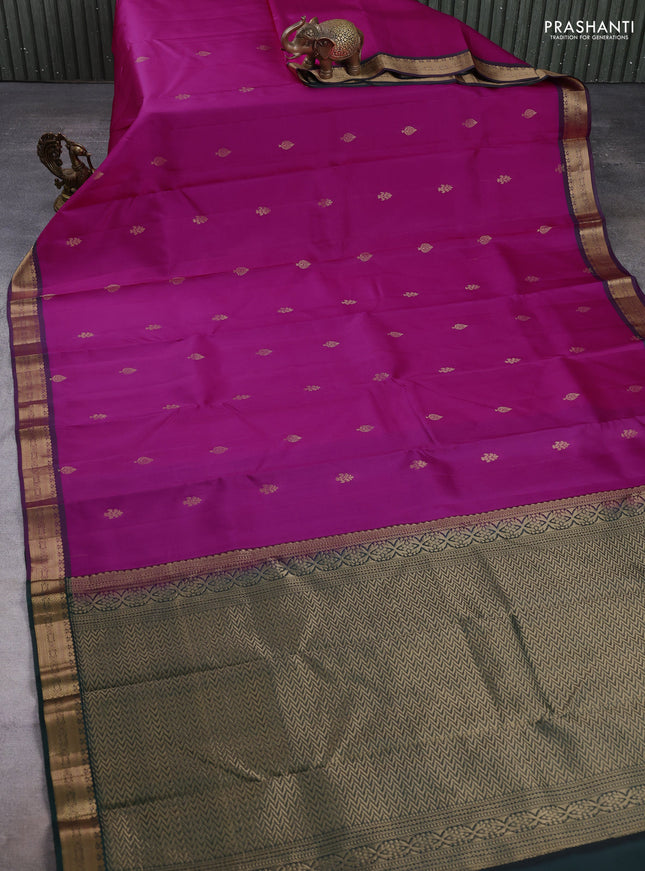 Pure kanchipuram silk saree pink  and green with zari woven buttas and zari woven simple border