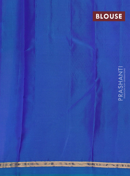 Pure kanchipuram silk saree purple and teal blue with allover zari woven buttas and zari woven simple border