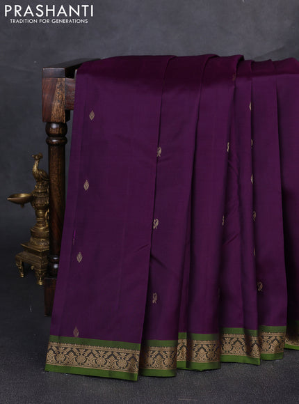 Pure kanchipuram silk saree purple and green with zari woven buttas and small zari woven border