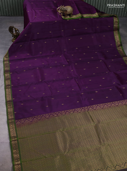 Pure kanchipuram silk saree purple and green with zari woven buttas and small zari woven border