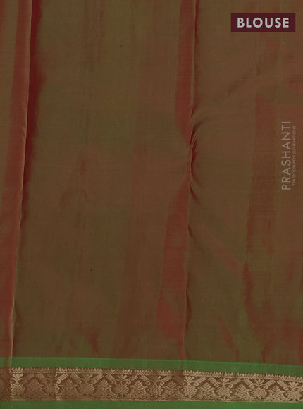 Pure kanchipuram silk saree orange and light green with zari woven buttas and small zari woven border