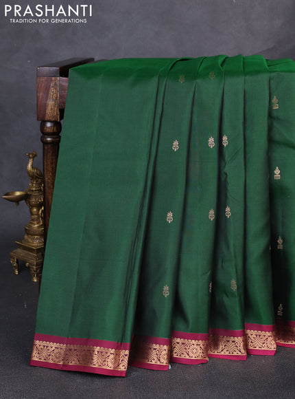 Pure kanchipuram silk saree green and magenta pink with zari woven buttas and small zari woven border