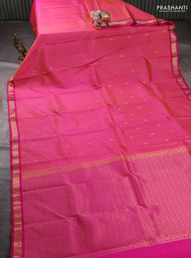 Pure kanchipuram silk saree pink with zari woven buttas and small zari woven border