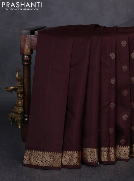 Pure kanchipuram silk saree coffee brown with zari woven buttas and zari woven border