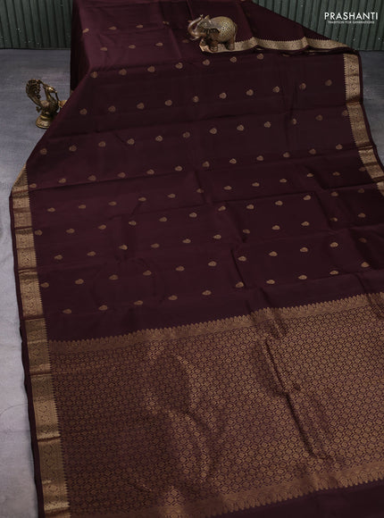 Pure kanchipuram silk saree coffee brown with zari woven buttas and zari woven border