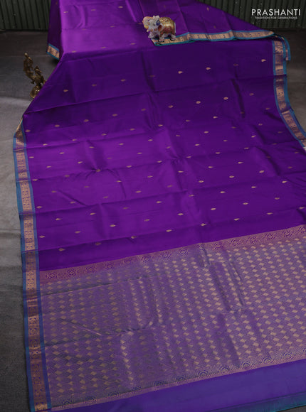 Pure kanchipuram silk saree purple and green with zari woven buttas and small zari woven border