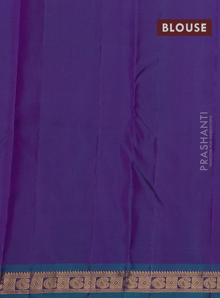 Pure kanchipuram silk saree purple and green with zari woven buttas and small zari woven border