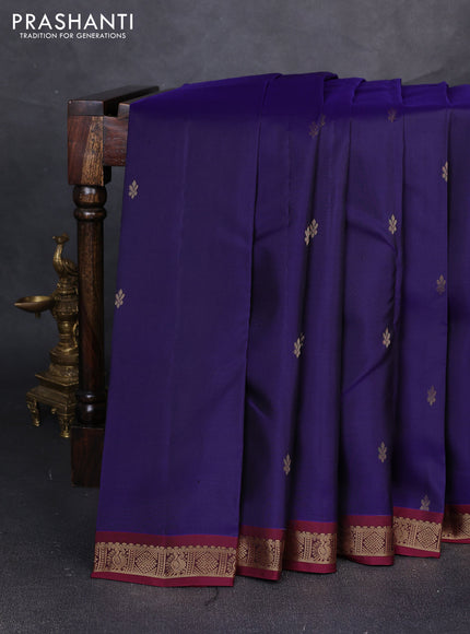 Pure kanchipuram silk saree blue and deep wine shade with allover zari woven buttas and small zari woven border
