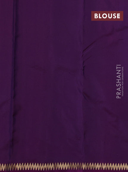 Pure kanchipuram silk saree peacock blue and purple with allover self emboss zari buttas and small zari woven border
