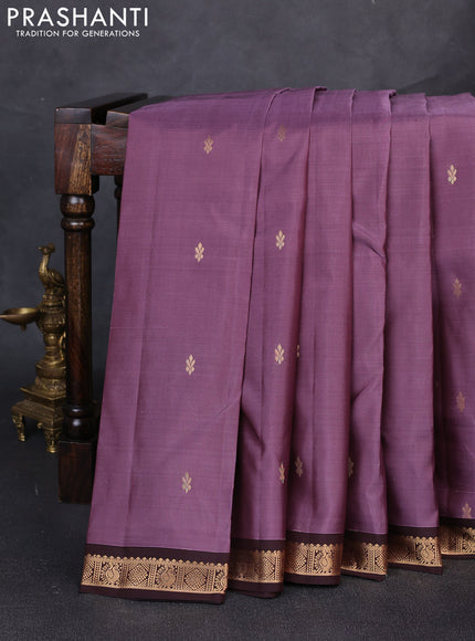Pure kanchipuram silk saree onion pink and coffee brown with allover zari woven buttas and small zari woven border