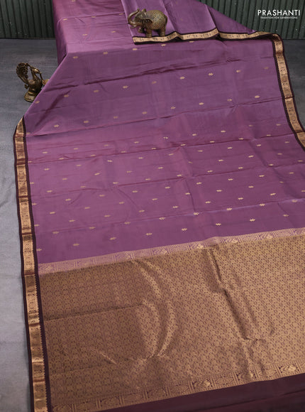 Pure kanchipuram silk saree onion pink and coffee brown with allover zari woven buttas and small zari woven border