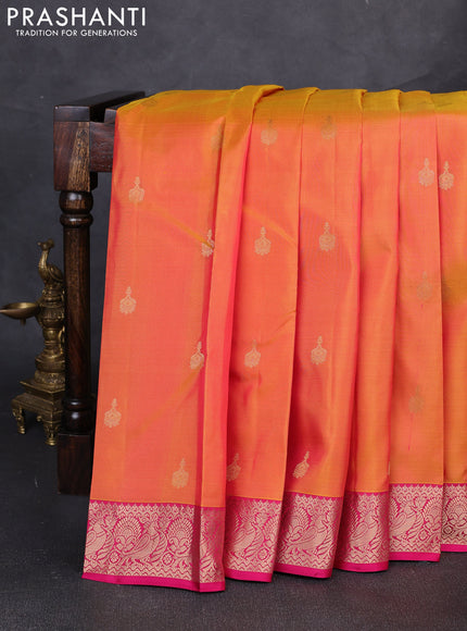 Pure kanchipuram silk saree sunset orange and pink with zari woven buttas and zari woven border