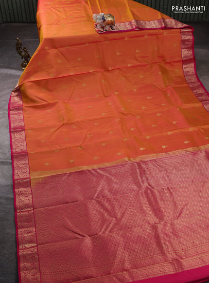 Pure kanchipuram silk saree sunset orange and pink with zari woven buttas and zari woven border