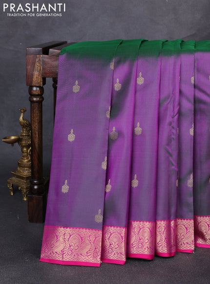 Pure kanchipuram silk saree dual shade of purple and pink with zari woven buttas and zari woven border