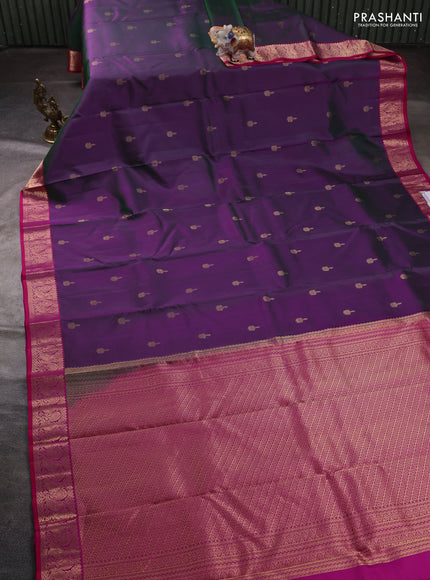 Pure kanchipuram silk saree dual shade of purple and pink with zari woven buttas and zari woven border