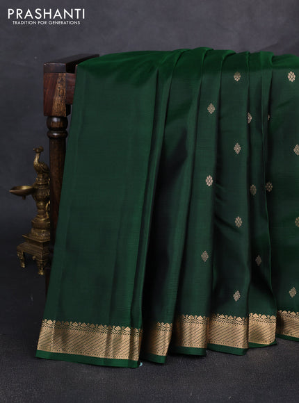 Pure kanchipuram silk saree bottle green with zari woven buttas and zari woven border