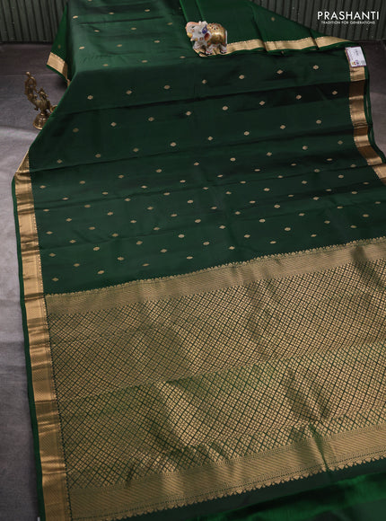 Pure kanchipuram silk saree bottle green with zari woven buttas and zari woven border