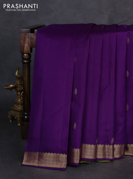 Pure kanchipuram silk saree purple and light green with zari woven buttas and zari woven border