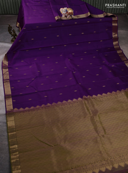 Pure kanchipuram silk saree purple and light green with zari woven buttas and zari woven border
