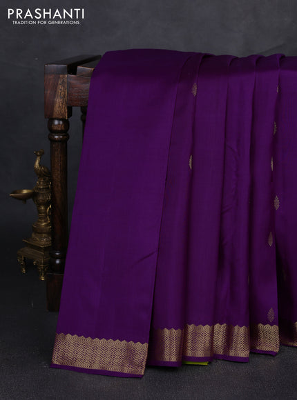 Pure kanchipuram silk saree purple and light green with zari woven buttas and zari woven border