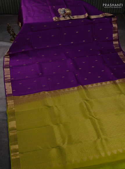 Pure kanchipuram silk saree purple and light green with zari woven buttas and zari woven border