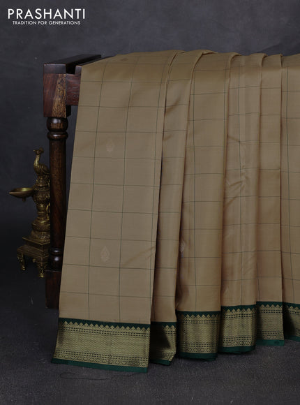 Pure kanchipuram silk saree beige and green with allover checks & zari woven buttas and zari woven border