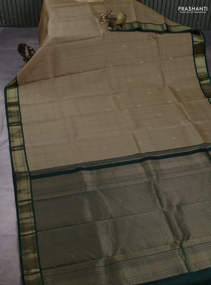 Pure kanchipuram silk saree beige and green with allover checks & zari woven buttas and zari woven border