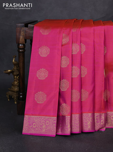 Pure kanchipuram silk saree dual shade of pink and pink with allover zari woven buttas and zari woven border