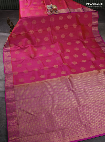 Pure kanchipuram silk saree dual shade of pink and pink with allover zari woven buttas and zari woven border