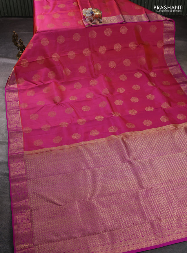 Pure kanchipuram silk saree dual shade of pink and pink with allover zari woven buttas and zari woven border