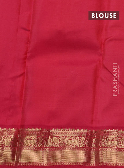 Pure kanchipuram silk saree blue and peach pink with allover zari checks & buttas and zari woven border