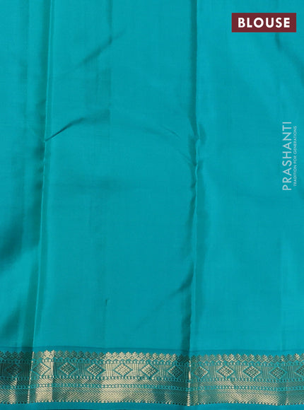 Pure kanchipuram silk saree violet and teal blue with allover zari checks & buttas and zari woven korvai border