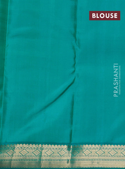 Pure kanchipuram silk saree red and teal blue with allover zari checks & buttas and zari woven korvai border