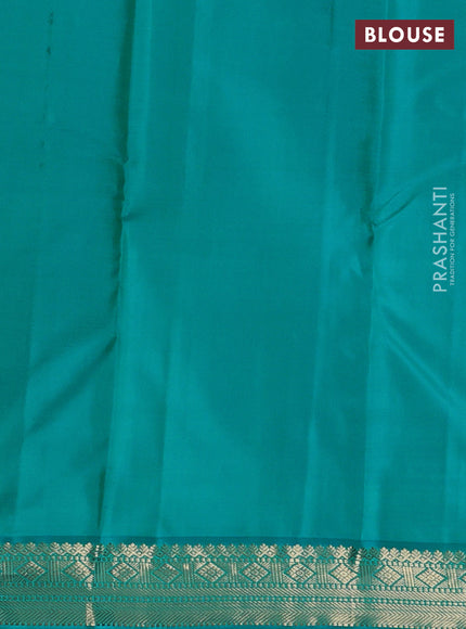 Pure kanchipuram silk saree jamun shade and teal blue with allover zari checks & buttas and zari woven korvai border