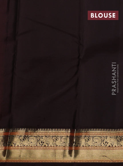 Pure kanchipuram silk saree peach pink and coffee brown with allover zari checks & buttas and zari woven korvai border